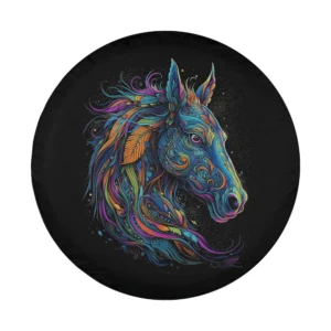 Colorful psychedelic horse trippy hippie girls art design for spare tire cover