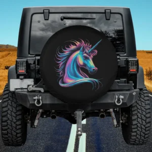 colorful tie-dye unicorn horse neon spare tire cover no camera hole