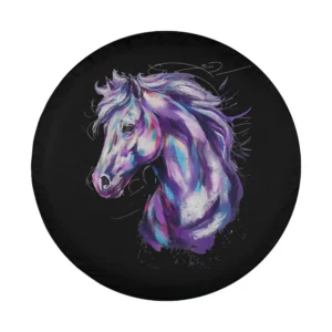 Colorful watercolor purple horse head spare tire cover design only