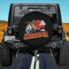 Cowboy bucking bronco Arizona spare tire cover on black background with vintage Western rodeo art, red sunset, and gold text for Ford Bronco 33 inch