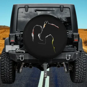 Cowgirl silhouette horse outline spare tire cover on Jeep for women