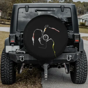 Cowgirl and horse outline spare tire cover with backup camera hole option