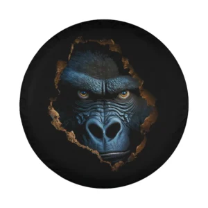 Blue gorilla face breaking through cracked wall animal print art for spare tire cover