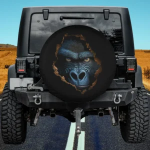 Cracked wall blue gorilla face animal print spare tire cover with no camera hole for Jeep or SUV