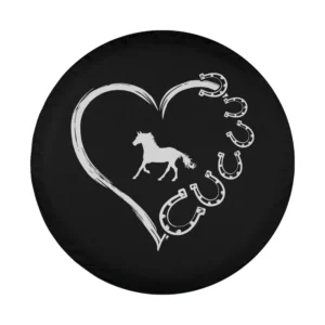Cute horse heart horseshoe sketch design for spare tire cover closeup