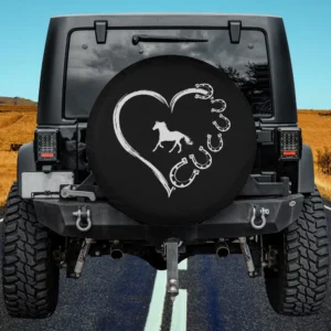 Cute horse heart horseshoe sketch spare tire cover with no camera hole for Jeep SUV RV