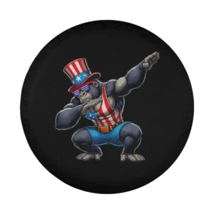 Cartoon dabbing gorilla in patriotic hat and American flag tank top design