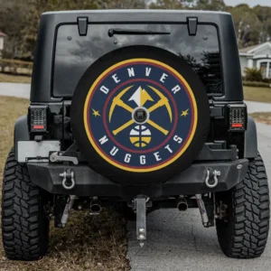 Denver Nuggets logo crossed pickaxes spare tire cover with backup camera hole on Jeep