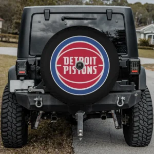 Detroit Pistons logo basketball spare tire cover with camera hole on Jeep