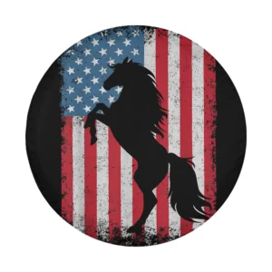 Patriotic distressed horse silhouette with American flag design for spare tire cover