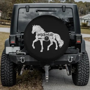 Distressed white horse mama arrow heart spare tire cover with camera hole for Jeep Bronco