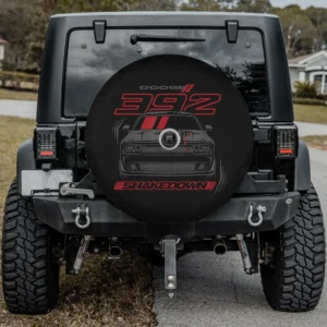 Dodge Challenger 392 Shakedown Last Call spare tire cover with camera hole on Jeep