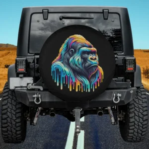 Dripping paint art silverback gorilla spare tire cover without camera hole on Jeep