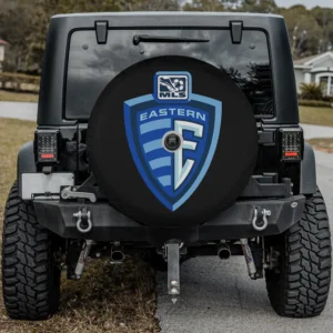 Eastern Conference MLS Fan Essentials spare tire cover with camera hole on Jeep