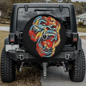 Fierce angry great ape mad gorilla spare tire cover with camera hole