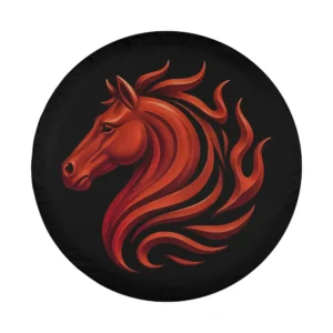 Closeup of fire horse Chinese zodiac symbol design on spare tire cover
