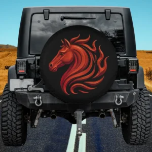 Fire horse Chinese zodiac symbol spare tire cover without camera hole on black SUV