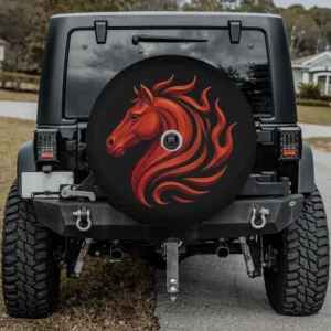 Fire horse Chinese zodiac symbol spare tire cover with camera hole on Jeep