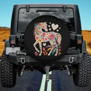 Floral horse equestrian western cowgirl spare tire cover without camera hole on Jeep