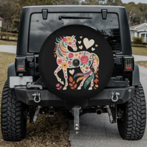Floral horse equestrian western cowgirl spare tire cover with camera hole on Jeep