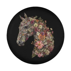 Artistic floral horse head wildflower spare tire cover design closeup