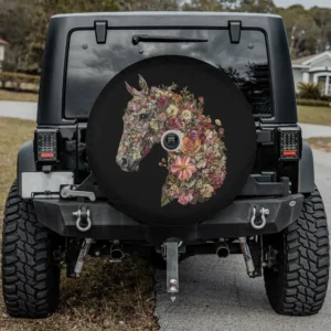 Floral horse head wildflower art spare tire cover with camera hole for Jeep SUV RV
