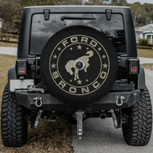 Ford Bronco vintage star bronco spare tire cover with camera hole on black SUV