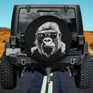 Funny gorilla wearing sunglasses spare tire cover without camera hole on Jeep