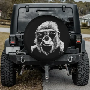 Funny gorilla wearing sunglasses spare tire cover with camera hole on Jeep