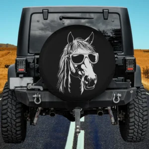 Funny horse wearing sunglasses spare tire cover without camera hole