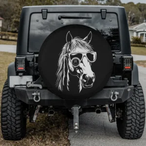 Funny horse wearing sunglasses spare tire cover with camera hole