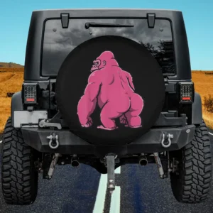 Funny pink gorilla humor animal illustrated spare tire cover no camera hole