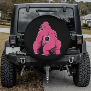 Funny pink gorilla humor animal illustrated spare tire cover with camera hole