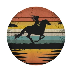 Design of girl horse riding vintage cowgirl retro sunset on spare tire cover