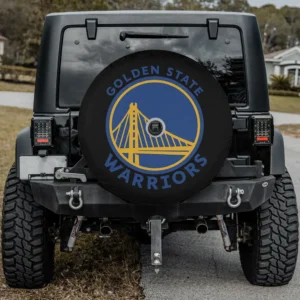 Golden State Warriors logo spare tire cover with camera hole on Jeep