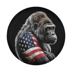 Patriotic gorilla with American flag 4th of July tire cover design
