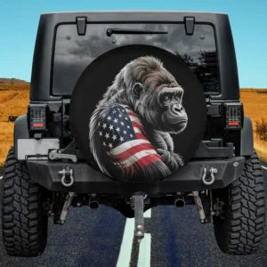 Gorilla with American flag 4th of July patriotic spare tire cover no camera hole