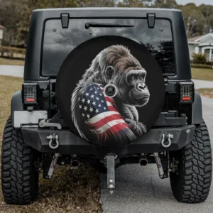 Gorilla American flag 4th of July spare tire cover with backup camera hole