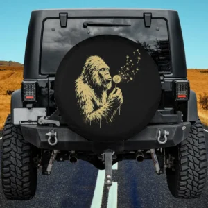 Gorilla Bigfoot blowing dandelion funny ape primate spare tire cover no camera hole
