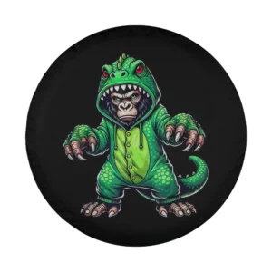 Cartoon gorilla in dinosaur hoodie Halloween cosplay tire cover art