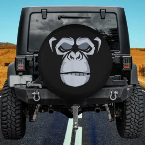 Bold gorilla face graphic animal print spare tire cover with no camera hole