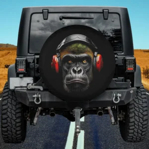 Gorilla with headphones and visor artwork spare tire cover no camera hole