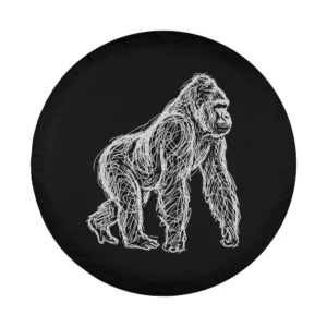 white line art sketch gorilla wildlife design for spare tire cover