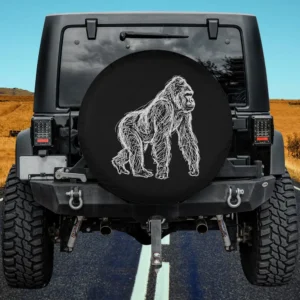 white line art sketch gorilla wildlife spare tire cover with no camera hole