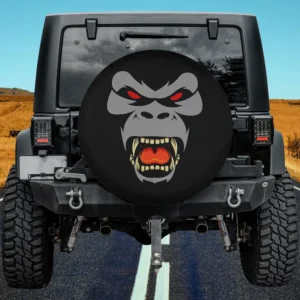 Gorilla red eyes fierce spare tire cover without camera hole on Jeep rear