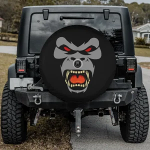 Gorilla red eyes fierce spare tire cover with camera hole on Jeep rear