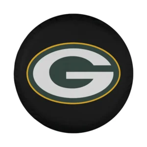 Green Bay Packers logo in green and gold on black spare tire cover design