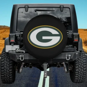 Green Bay Packers logo black spare tire cover without camera hole on Jeep
