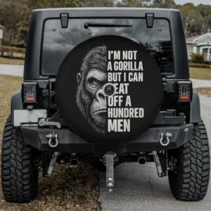Half gorilla face bold text humor spare tire cover with camera hole