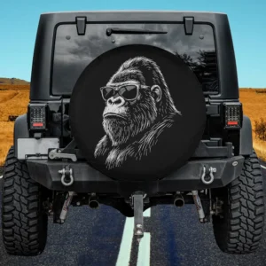 Hand-drawn gorilla with sunglasses sketch spare tire cover no camera hole